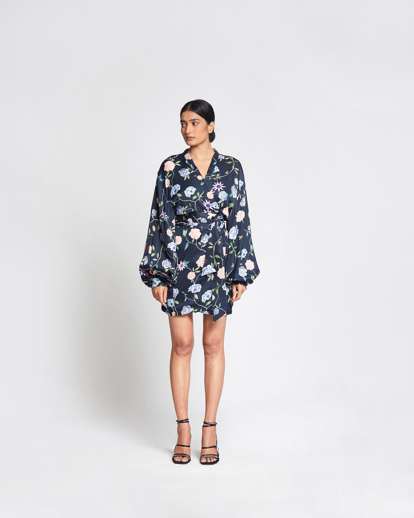 Rosa Kimono Navy- Short Satin Kimono