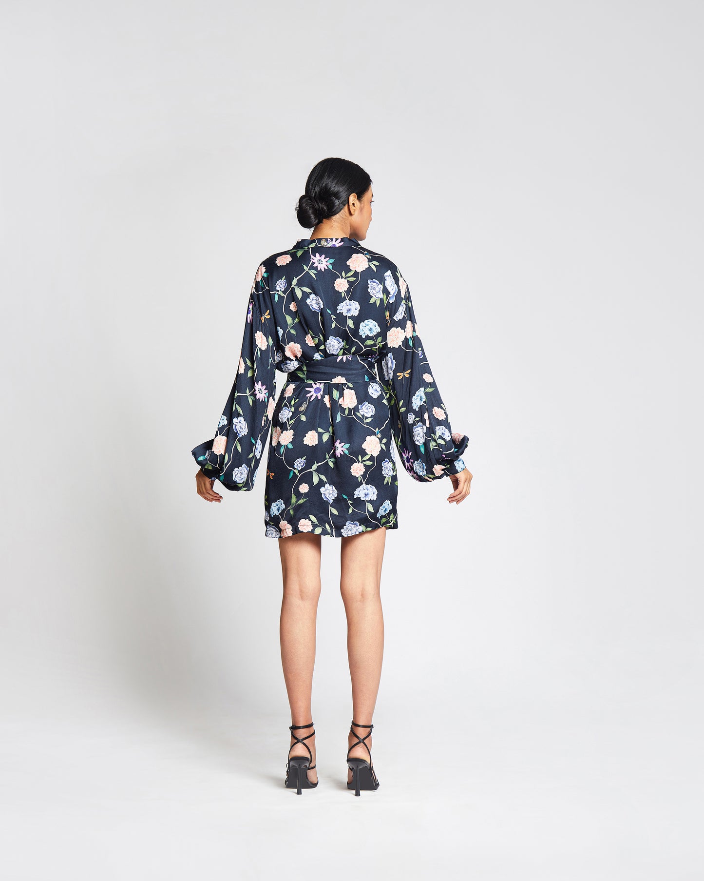 Rosa Kimono Navy- Short Satin Kimono