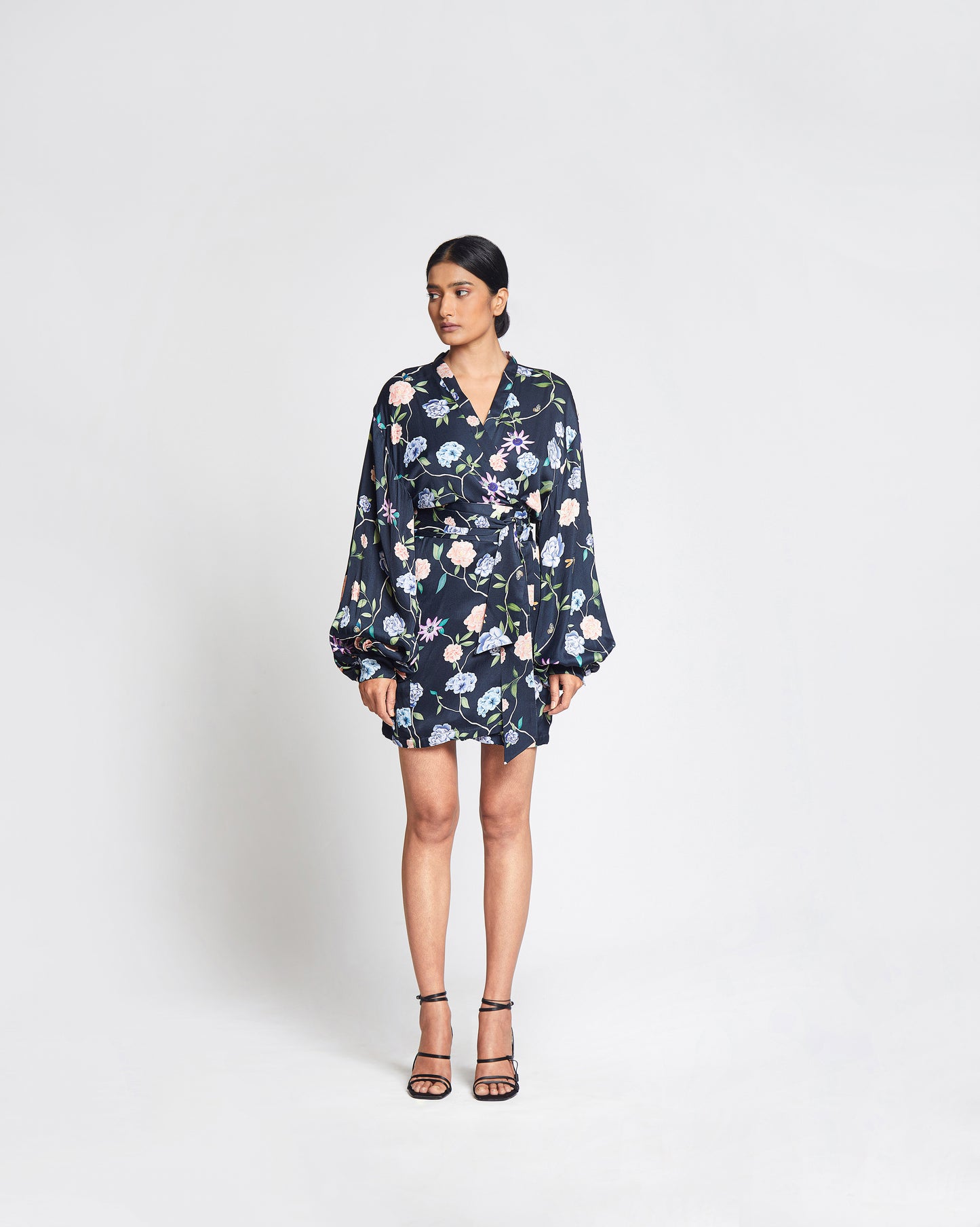 Rosa Kimono  Navy- Short Satin Kimono